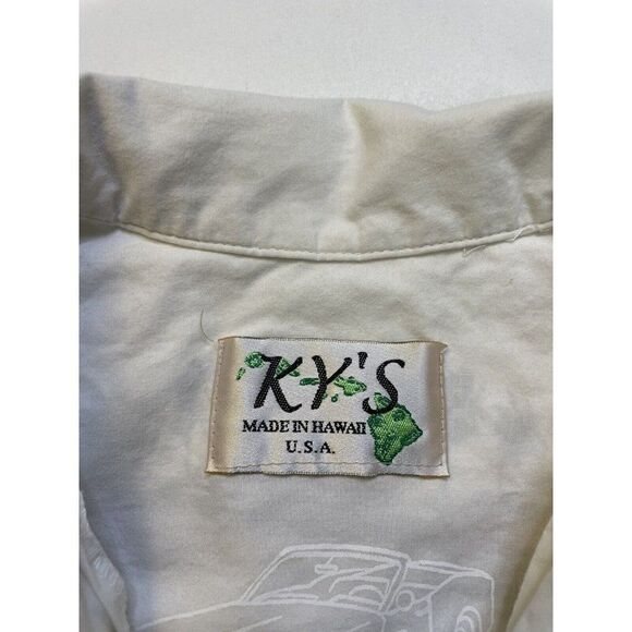 VINTAGE Ky's Car Palm Tree Print Hawaiian Shirt Men XL Short Sleeve - Picture 4 of 5